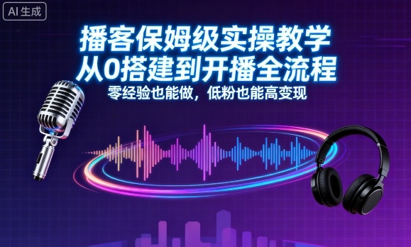 播客保姆级实操教学，从0搭建到开播全流程，零经验也能做，低粉也能高变现-hcnxn