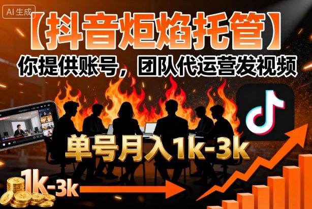 【抖音炬焰托管】你提供账号，团队代运营发视频，单号月入1k+【揭秘】-hcnxn