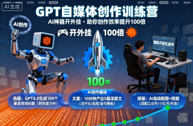 GPT自媒体创作训练营：AI神器开外挂，助你创作效率提升100倍-hcnxn