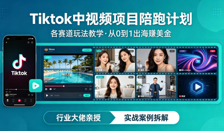 某大佬的Tiktok中视频项目陪跑，涵盖TK各个赛道玩法教学，从0到1出海賺美金-hcnxn