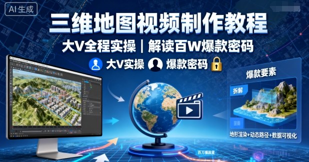 三维地图视频制作教程，大V全程实操，解读百W爆款密码-hcnxn