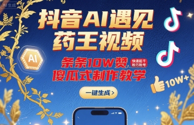 抖音AI遇见药王视频，条条10W赞，快速起千粉万粉号，傻瓜式制作教学-hcnxn