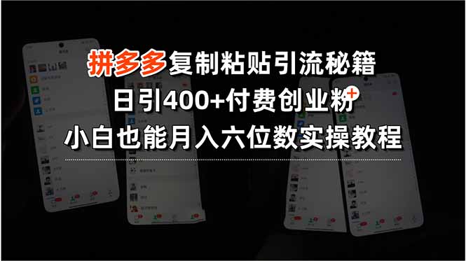 拼多多复制粘贴引流秘籍，日引400+付费创业粉，小白也能月入六位数实操...-hcnxn