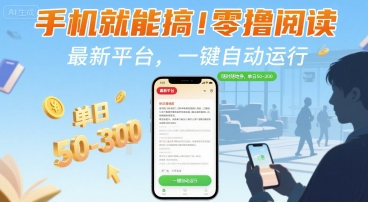 手机就能搞！零撸阅读挂G，最新平台，一键自动运行，随时随地挣，单日50-3张+【揭秘】-hcnxn