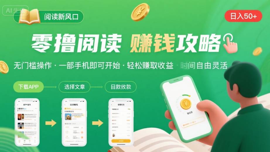 零撸阅读新风口，无门槛轻松挣，一部手机，日入 50-3张【揭秘】-hcnxn