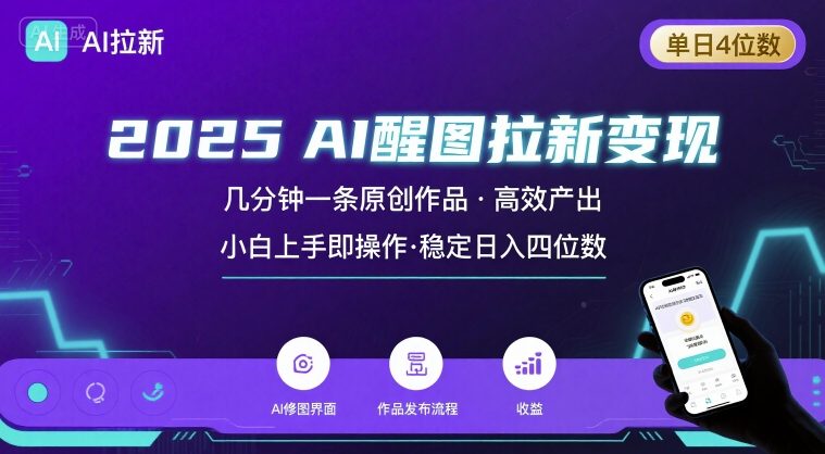 2025最强AI醒图拉新，几分钟一条原创作品，单日收入4位数，小白也能上手操作-hcnxn
