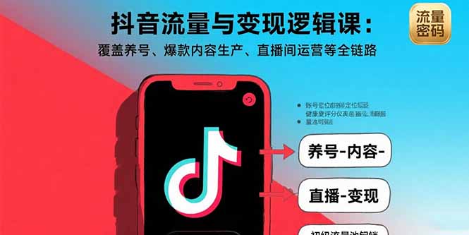 抖音流量与变现逻辑课：覆盖养号、爆款内容生产、直播间运营等全链路-hcnxn