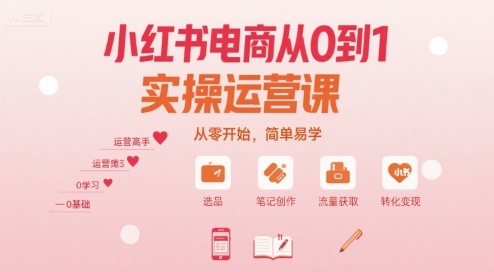 小红书电商从0到1实操运营课，从零开始，简单易学-hcnxn