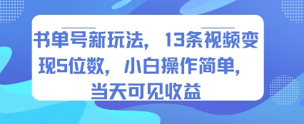 书单号新玩法，13条视频变现5位数，小白操作简单，当天可见收益-hcnxn