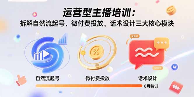 运营型主播培训：拆解自然流起号、微付费投放、话术设计三大核心模块-8月-hcnxn