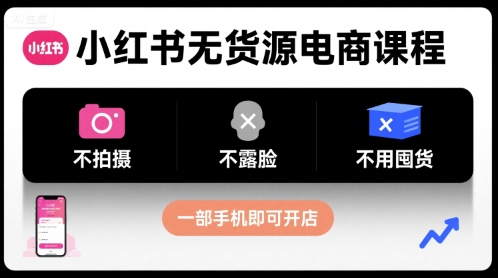 小红书无货源电商课程，不拍摄不露脸不用囤货，一部手机即可开店-hcnxn