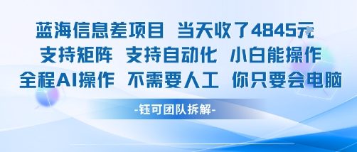 蓝海信息差项目当天收米1k+ 支持矩阵支持自动化小白能操作全程AI操作不需要人工你只要会电脑-hcnxn