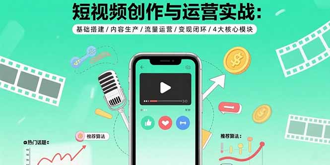短视频创作与运营实战：基础搭建/内容生产/流量运营/变现闭环/4大核心模块-hcnxn