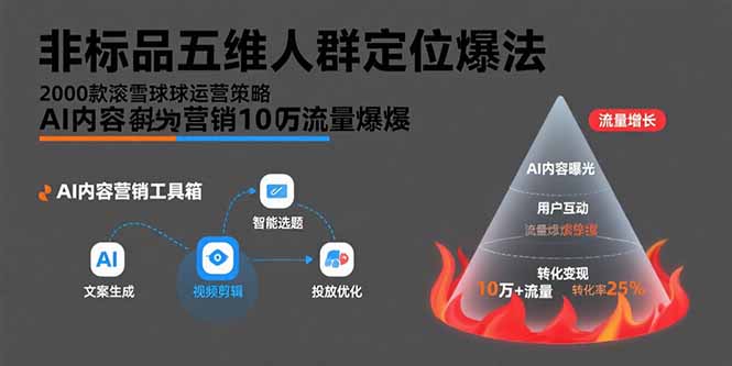 非标品五维人群定位法，2000款滚雪球运营策略，AI内容营销10万流量引爆-hcnxn