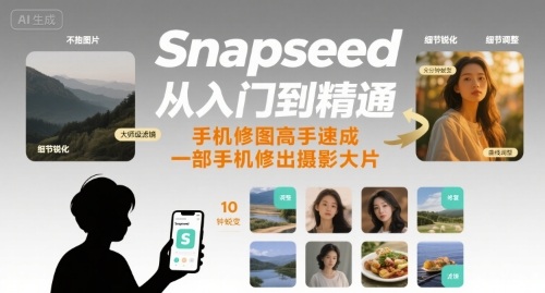 Snapseed从入门到精通，手机修图高手速成，一部手机就能修出摄影大片-hcnxn