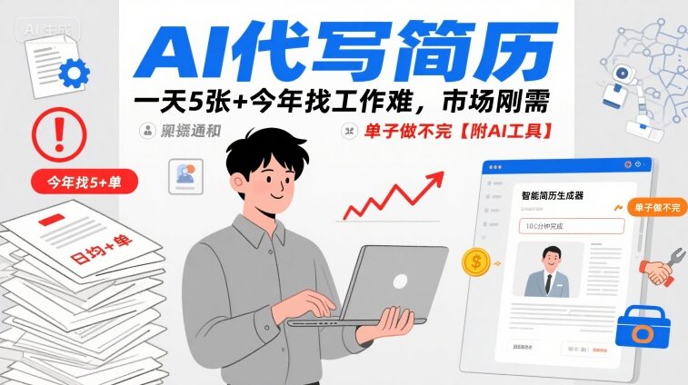 AI代写简历，一天5张+今年找工作难，市场刚需，单子做不完【附AI工具】-hcnxn