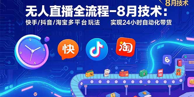 无人直播全流程-8月技术：快手/抖音/淘宝多平台玩法 实现24小时自动化带货-hcnxn