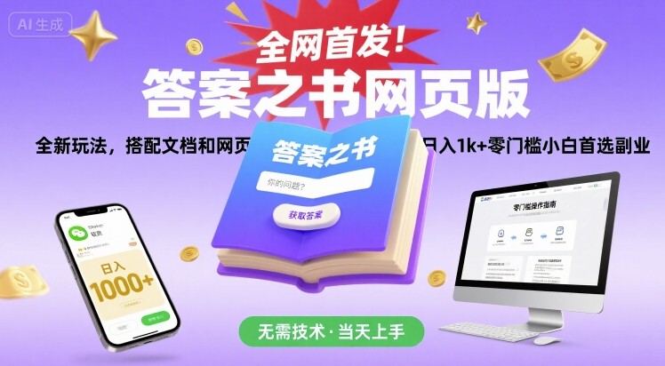 全网首发！答案之书网页版，全新玩法，搭配文档和网页，日入1k+零门槛小白首选副业【揭秘】-hcnxn