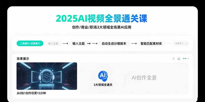 2025AI视频全景通关课：涵盖创作/商业/职场3大领域  掌握AI全场景应用-hcnxn
