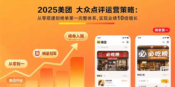 2025美团 大众点评运营策略:从零搭建到榜单第一完整体系,实现业绩10倍增长-hcnxn