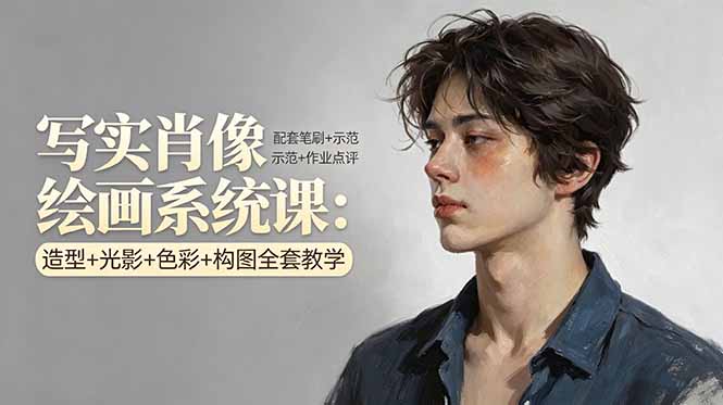 写实肖像绘画系统课：造型+光影+色彩+构图全套教学，配套笔刷+示范+作业点评-hcnxn