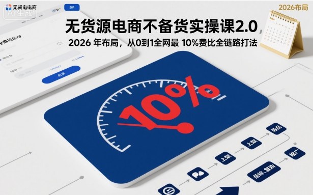 无货源电商不备货实操课2.0，2026年布局，从0到1全网最低10%费比全链路打法【更新26年4月】-hcnxn
