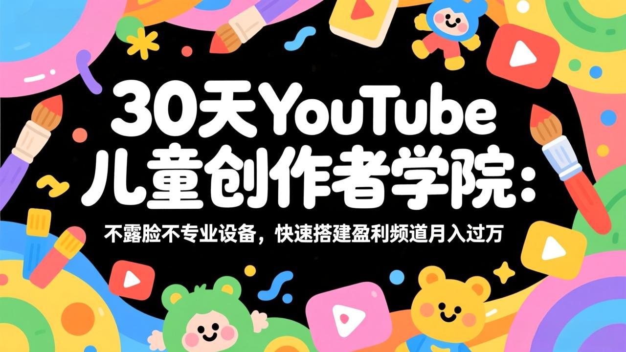 30天YouTube儿童创作者学院：不露脸不专业设备，快速搭建盈利频道月入过万-hcnxn