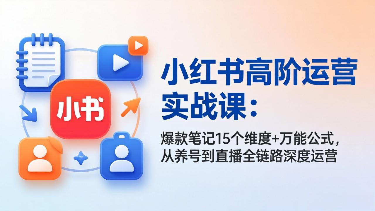 小红书高阶运营实战课：爆款笔记15个维度+万能公式，从养号到直播全链路深度运营-hcnxn