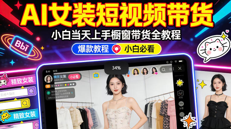 AI女装短视频橱窗带货：小白零门槛当天上手，高佣金爆款轻松賺！-hcnxn