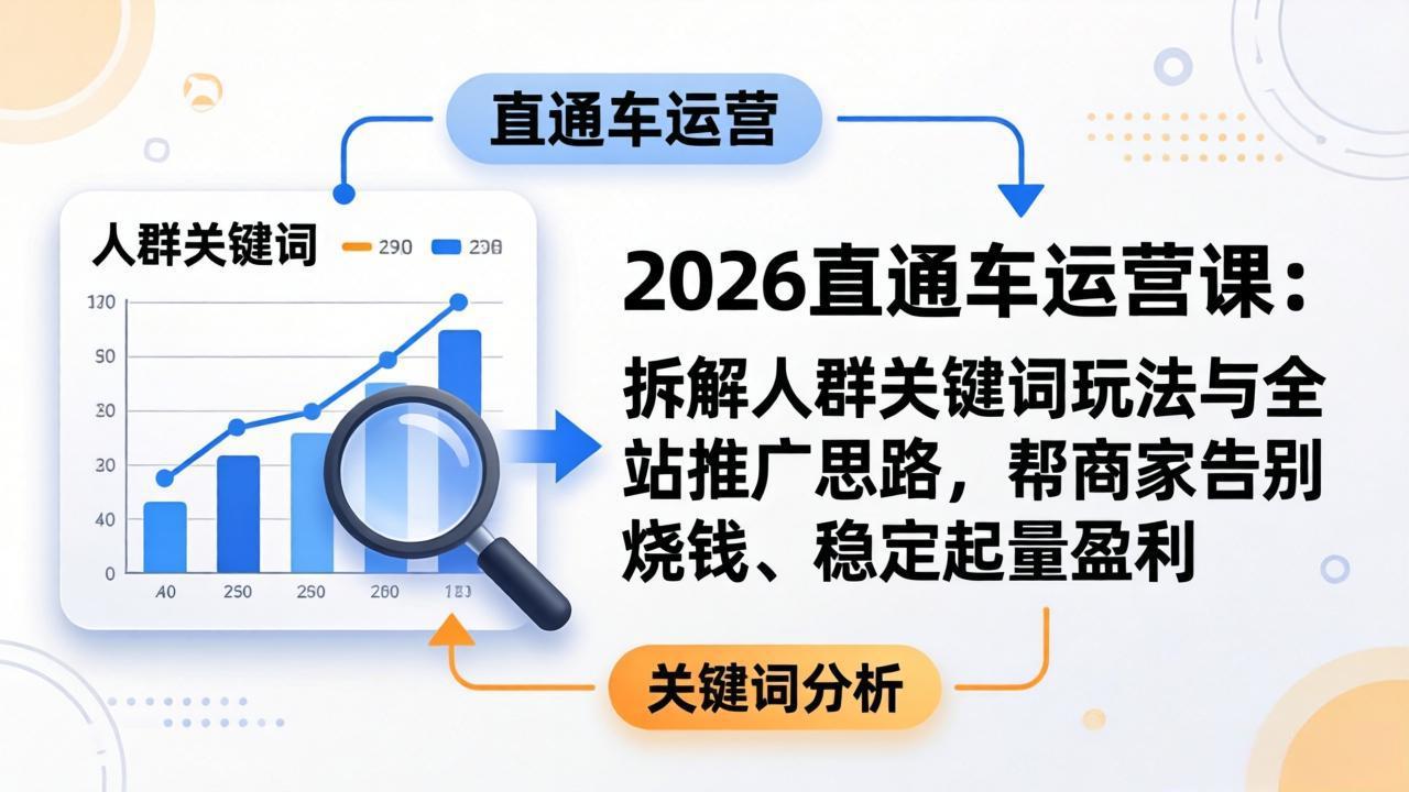 2026直通车运营课：拆解人群关键词玩法与全站推广思路，帮商家告别烧钱、稳定起量盈利-hcnxn