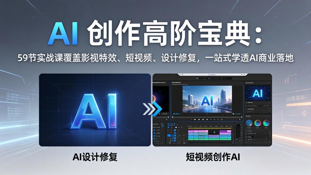 AI 创作高阶宝典：59节实战课覆盖影视特效、短视频、设计修复，一站式学透AI商业落地-hcnxn