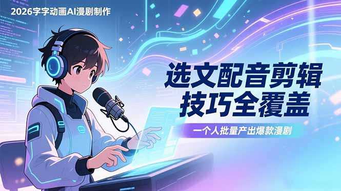 2026字字动画AI漫剧制作-1期，选文配音剪辑技巧全覆盖，一个人就能批量产出爆款漫剧-hcnxn