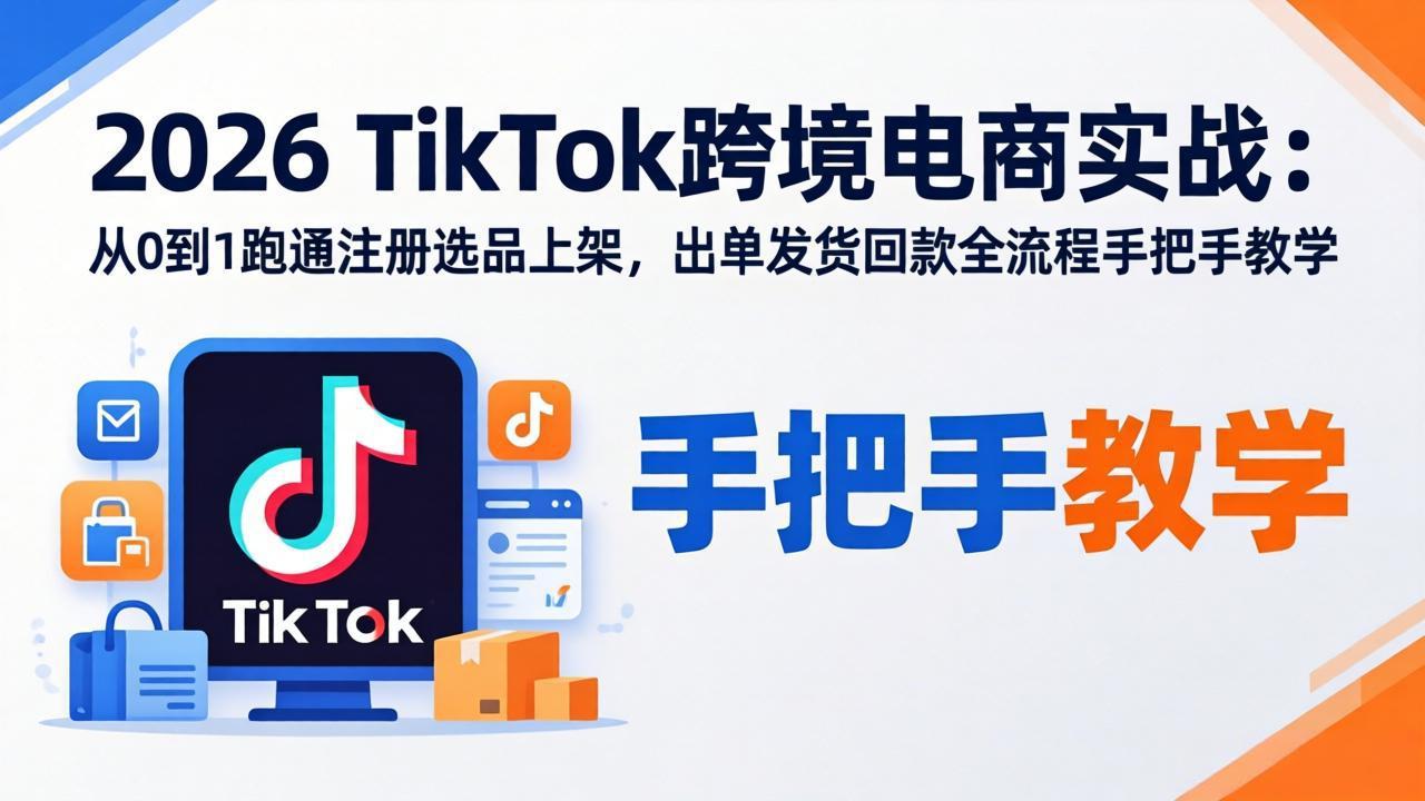 2026TikTok跨境电商实战：从0到1跑通注册选品上架，出单发货回款全流程手把手教学-hcnxn