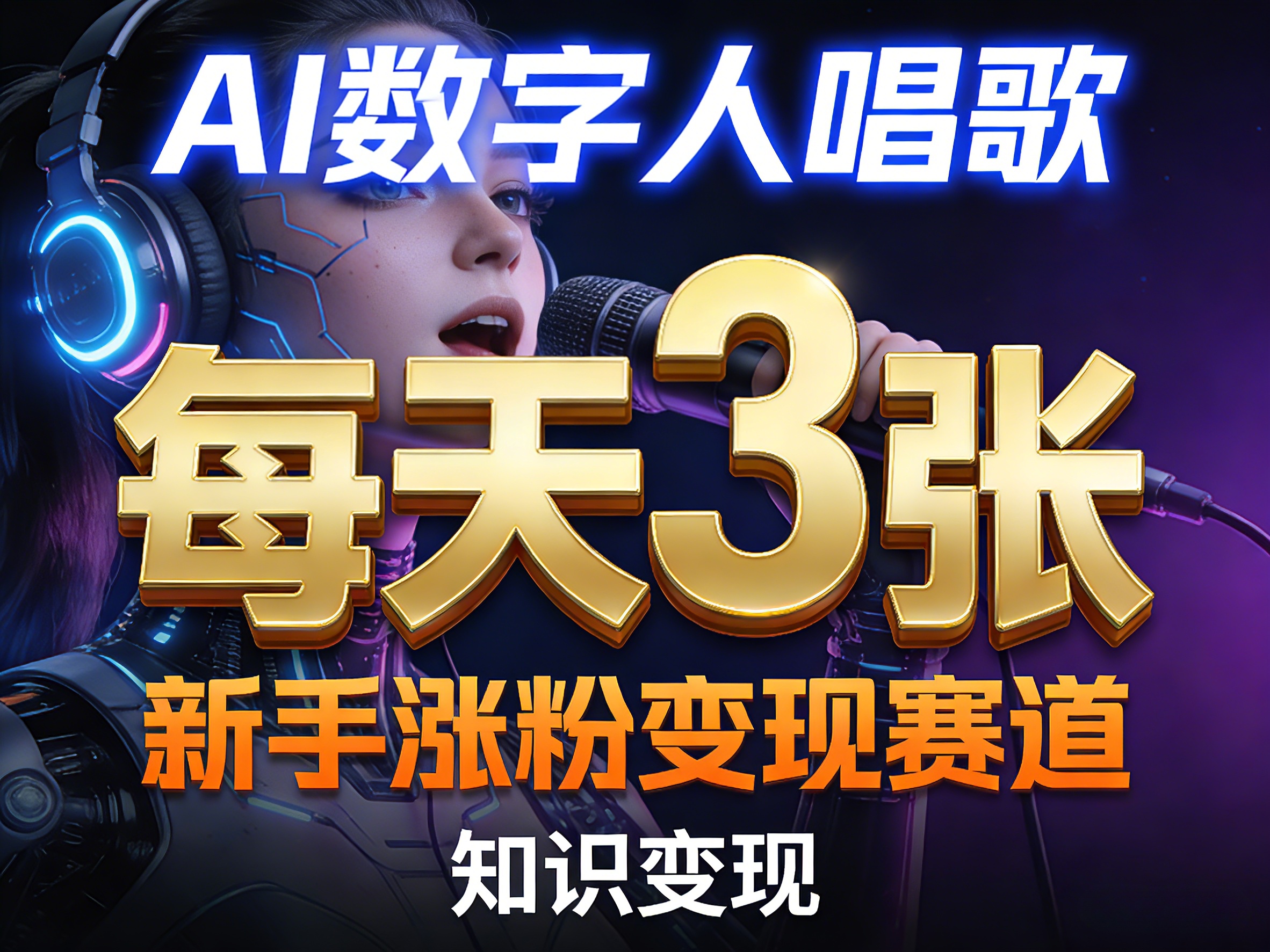 AI数字人唱歌，新手涨粉变现赛道，每天3张和知识付费，副业必备-hcnxn