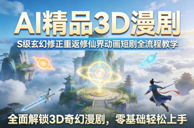 AI精品3D漫剧S级玄幻修正重返修仙界动画短剧全流程教学，全面解锁3D奇幻漫剧，零基础轻松上手-hcnxn