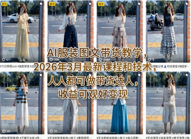 AI服装图文带货教学，2026年3月最新课程和技术，人人都可做带货达人，收益可观好变现-hcnxn