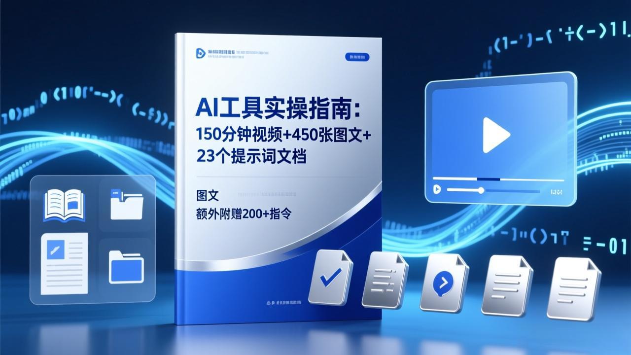 AI工具实操指南：150分钟视频+450张图文+23个提示词文档，额外附赠200+指令-hcnxn