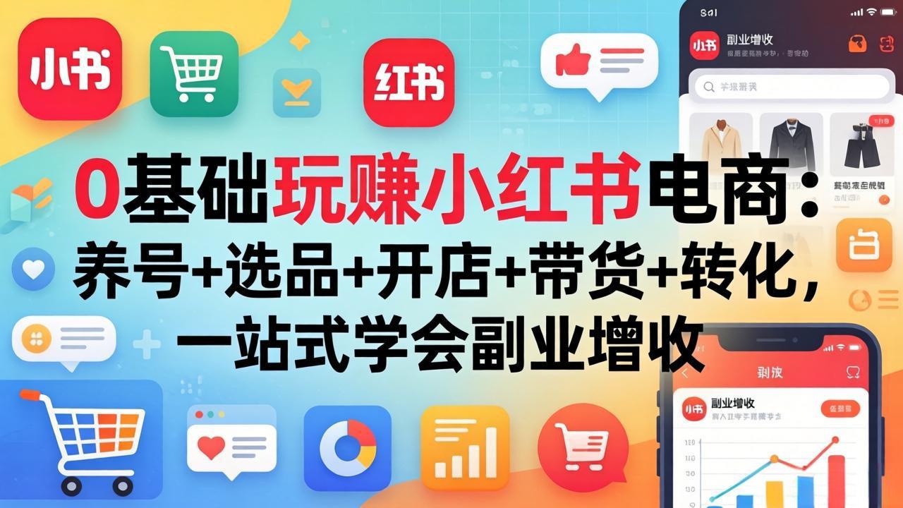 0基础玩赚小红书电商：养号+选品+开店+带货+转化，一站式学会副业增收-hcnxn