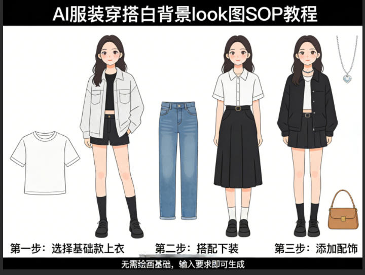 AI服装穿搭白背景look图SOP教程，不用会画画，提几句具体要求，AI就能还你一个奇迹-hcnxn