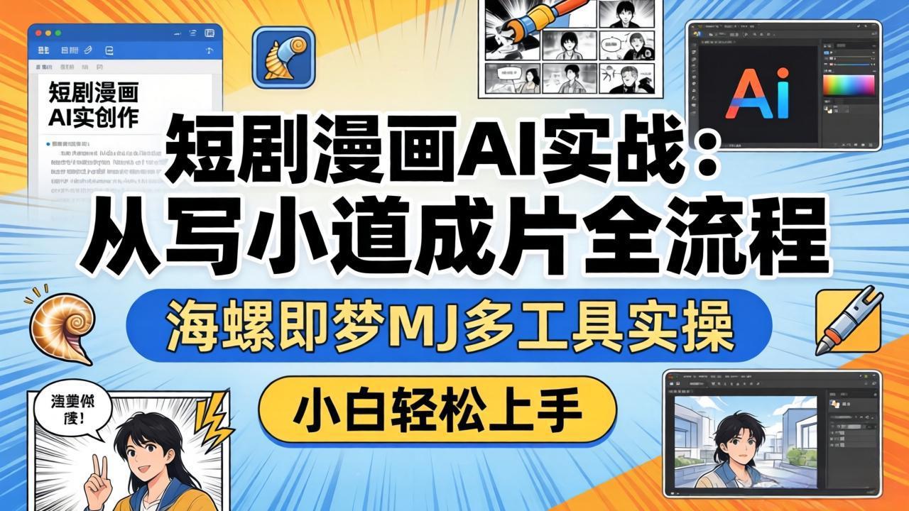 短剧漫画AI实战：从写小说到成片全流程，海螺即梦MJ多工具实操，小白轻松上手-hcnxn