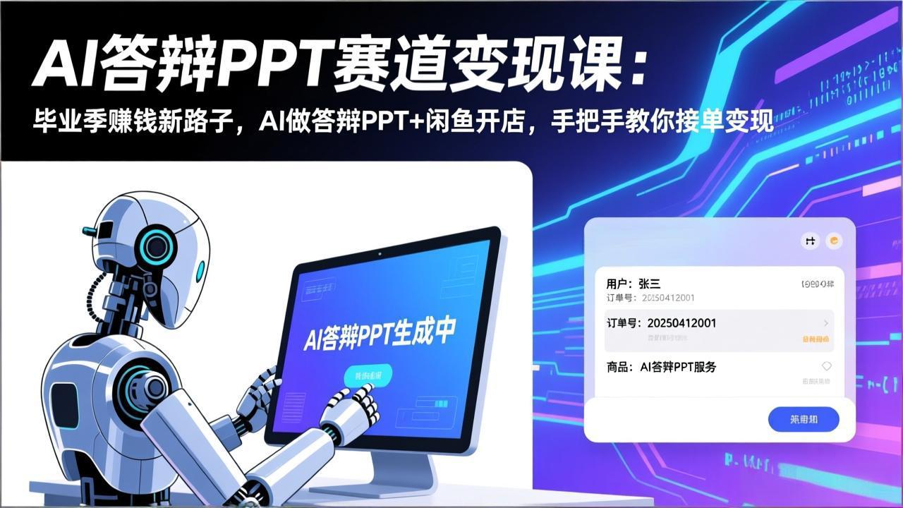 AI答辩PPT赛道变现课：毕业季赚钱新路子，AI做答辩PPT+闲鱼开店，手把手教你接单变现-hcnxn