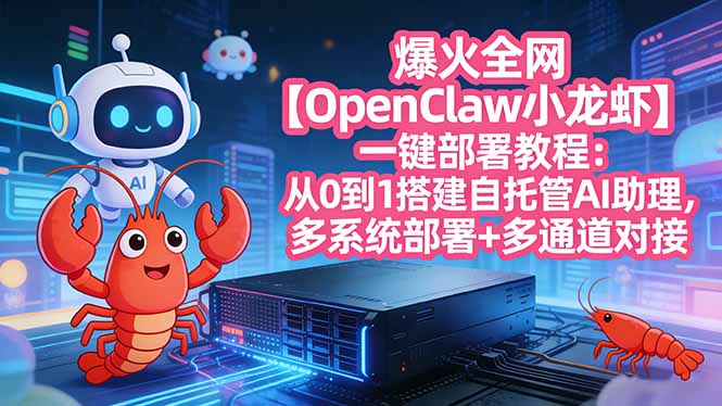 爆火全网【OpenClaw 小龙虾】一键部署教程：从0到1搭建自托管AI助理，多系统部署+多通道对接-hcnxn