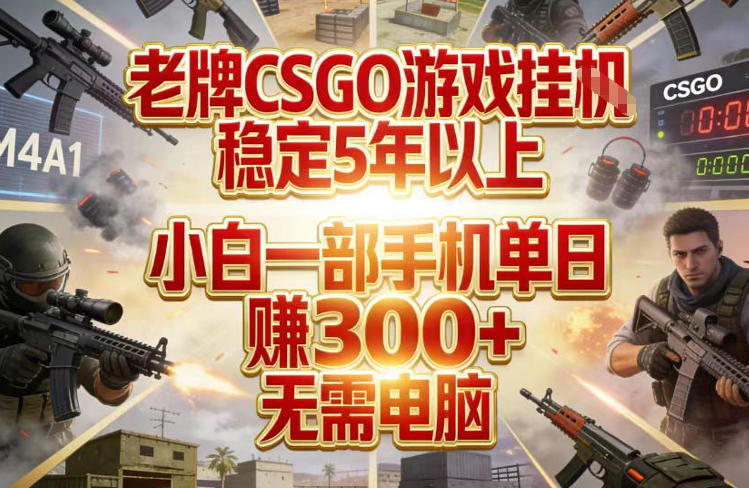 老牌CSGO游戏挂G，稳定5年以上，小白一部手机单日賺3张+，无需电脑【揭秘】-hcnxn