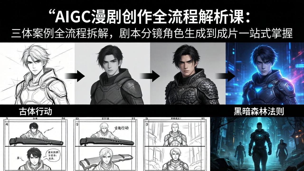 AIGC漫剧创作全流程解析课：三体案例全流程拆解，剧本分镜角色生成到成片一站式掌握-hcnxn