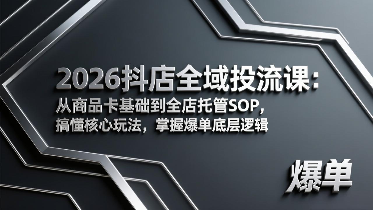 2026抖店全域投流课：从商品卡基础到全店托管SOP，搞懂核心玩法，掌握爆单底层逻辑-hcnxn