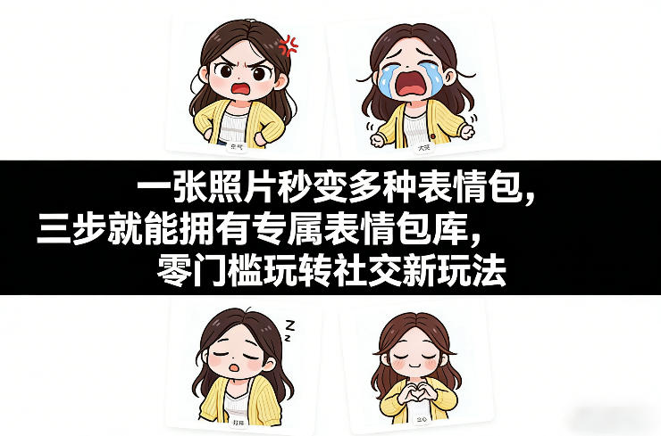 一张照片秒变多种表情包，三步就能拥有专属表情包库，零门槛玩转社交新玩法【文档】-hcnxn