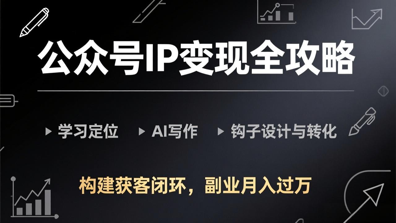 公众号IP变现全攻略-更新，学习定位、AI写作、钩子设计与转化，构建获客闭环，副业月入过万-hcnxn