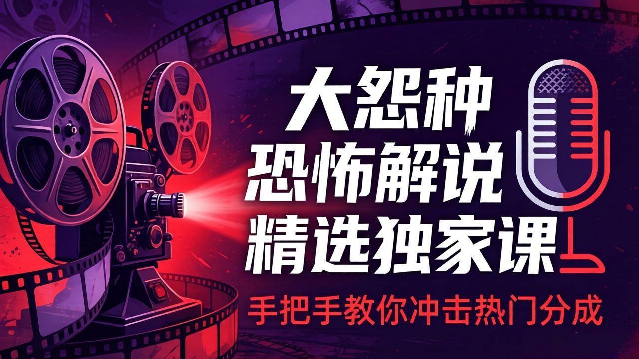 大怨种恐怖解说精选独家课：电影下载+文案配音+片头封面，手把手教你冲击热门分成-hcnxn