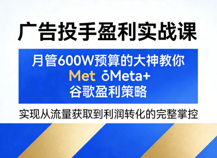 广告投手盈利实战课，月管600W预算的大神教你Meta+谷歌盈利策略，实现从流量获取到利润转化的完整掌控-hcnxn