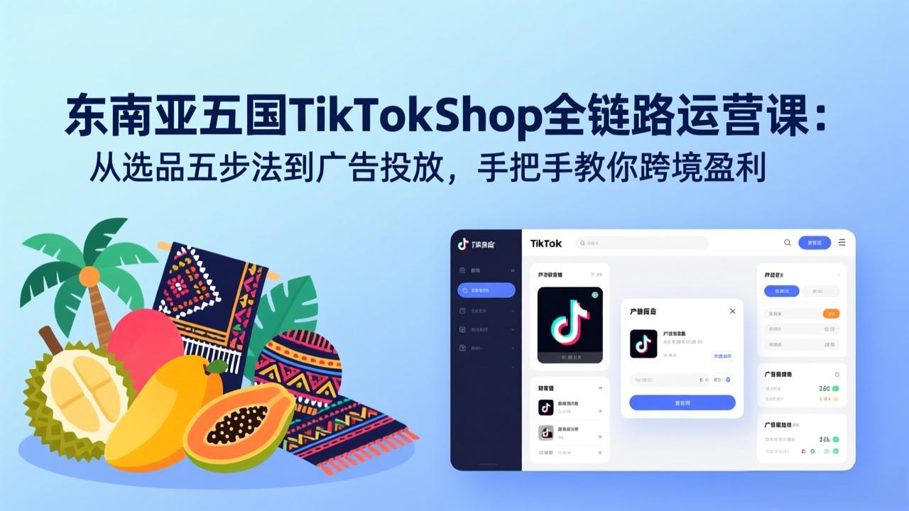 东南亚五国TikTok Shop全链路运营课：从选品五步法到广告投放，手把手教你跨境盈利-hcnxn